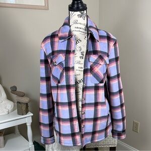 Sage Collective Sherpa Shacket - Lavender & Pink Plaid